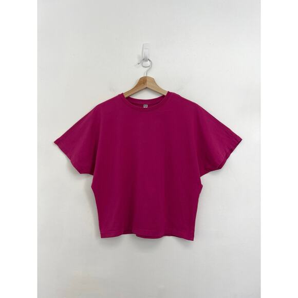 UNIQLO Dolman Sleeve 100% Cotton Crew Neck Oversized Loose T-Shirt Fuchsia XS - Picture 1 of 8